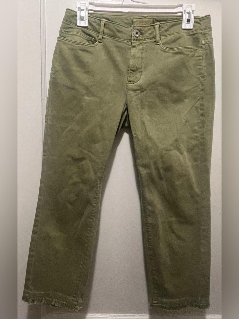 J. Jill Authentic Fit Cropped Fray Hem Jeans - Olive Green 4 Petite